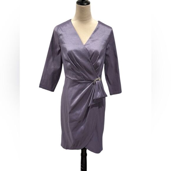NWT Alex Evenings Lavender Satin Sheath Mini Dress - Picture 2 of 7